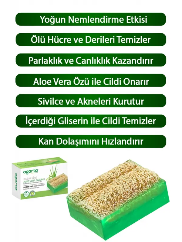 Agarta 2 Li Set Doğal Kabak Lifli El Yapımı Aloe Vera Sabunu 125 gr
