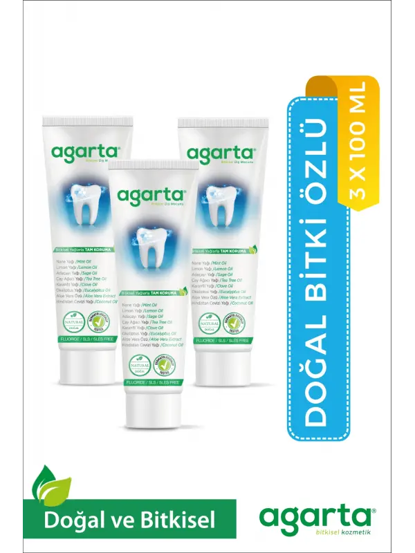 Agarta 3 Adet Doğal Florürsüz Bitki Özlü Diş Macunu 100 ml