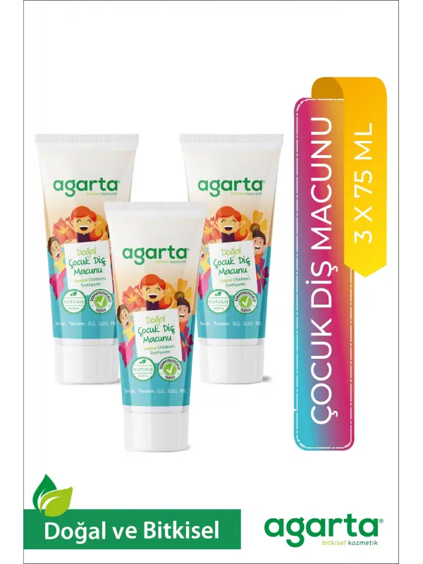Agarta 3 Adet Doğal Florürsüz Çocuk Diş Macunu Çilekli 75 ml