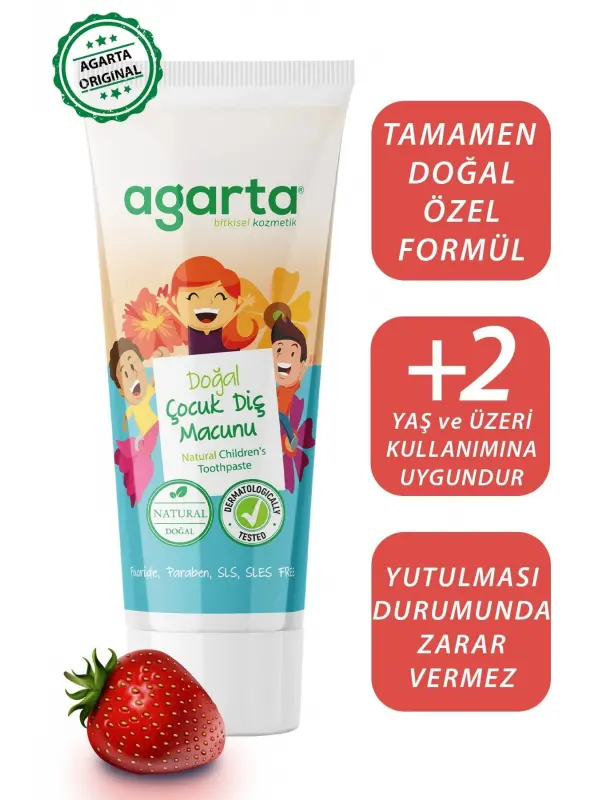 Agarta 3 Adet Doğal Florürsüz Çocuk Diş Macunu Çilekli 75 ml