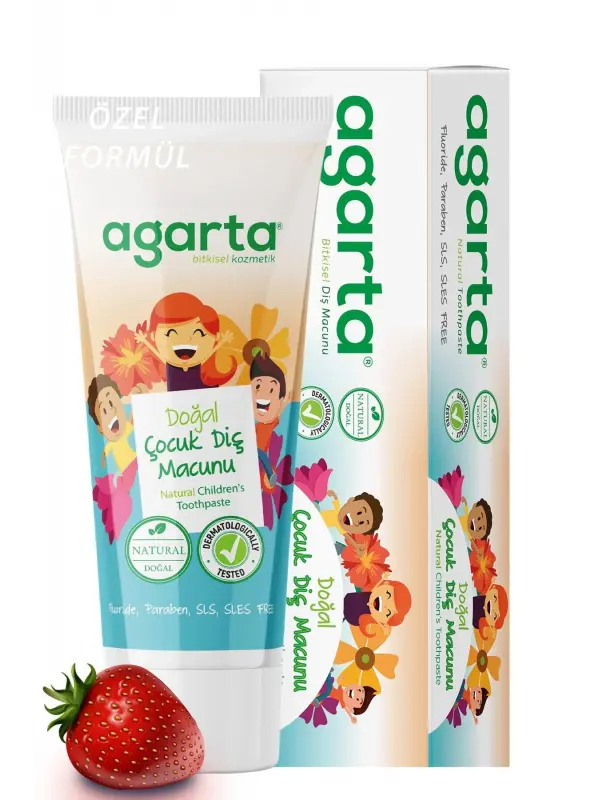 Agarta 3 Adet Doğal Florürsüz Çocuk Diş Macunu Çilekli 75 ml
