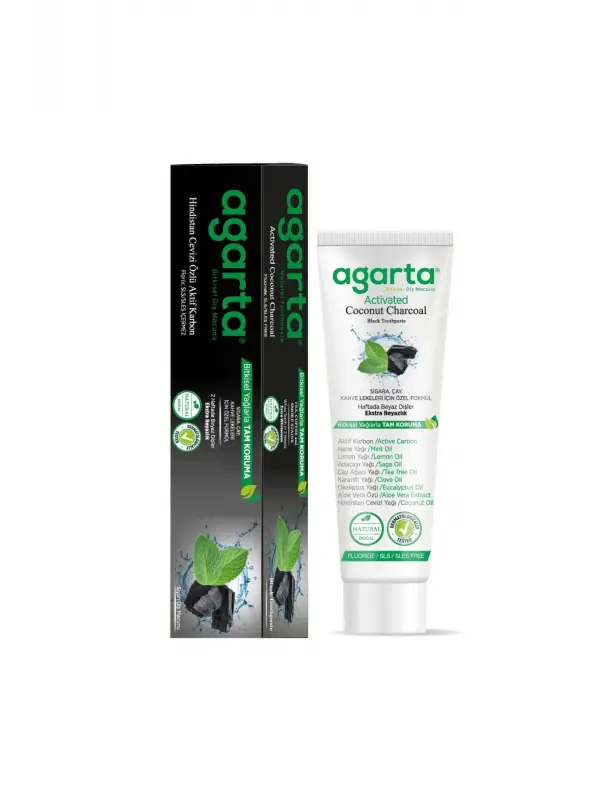 Agarta 3 Adet Doğal Florürsüz Hindistan Cevizi Özlü Aktif Karbonlu Diş Macunu 100 ml