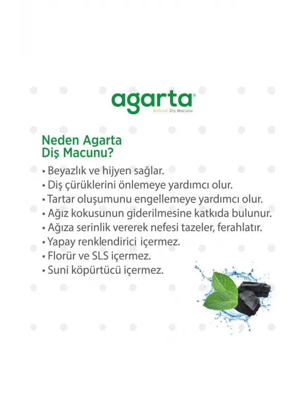 Agarta 3 Adet Doğal Florürsüz Hindistan Cevizi Özlü Aktif Karbonlu Diş Macunu 100 ml
