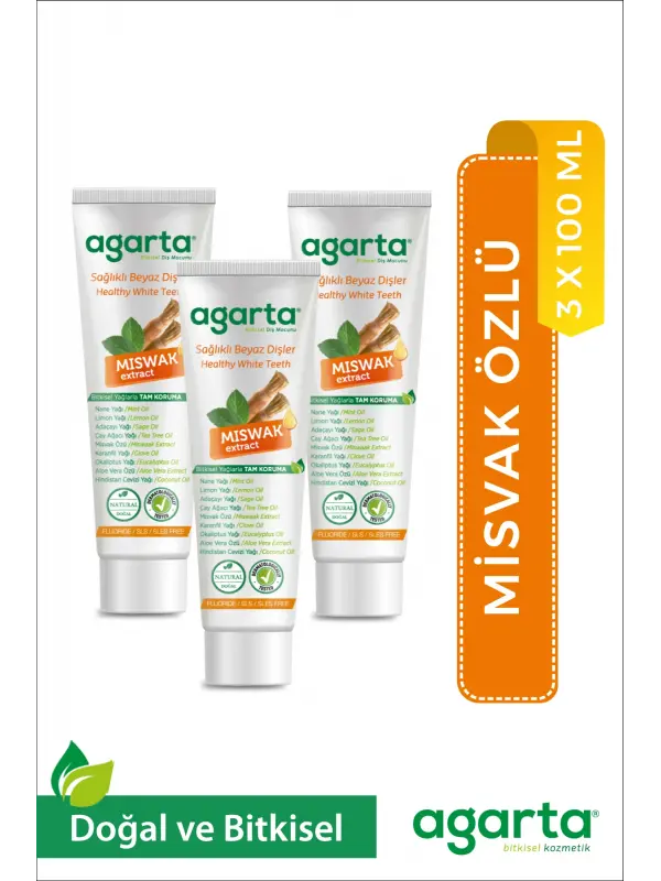 Agarta 3 Adet Doğal Florürsüz Misvak Özlü Diş Macunu 100 ml