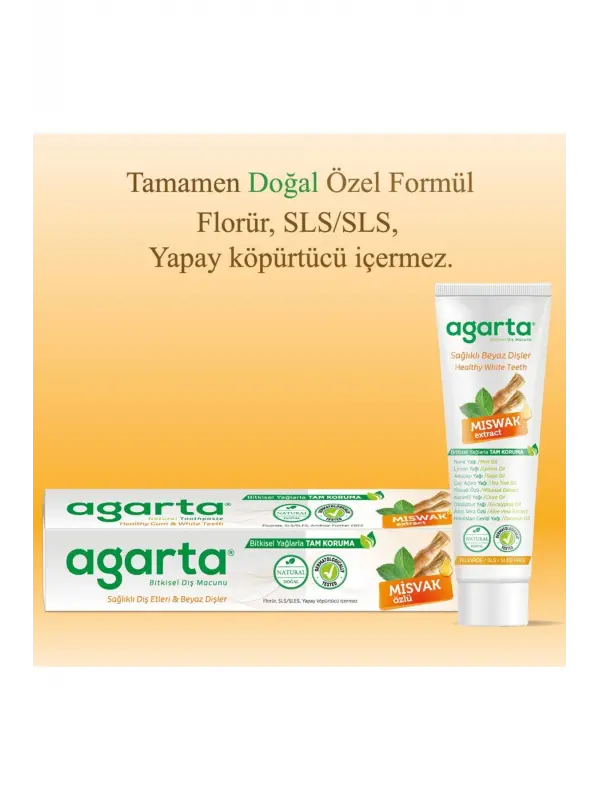 Agarta 3 Adet Doğal Florürsüz Misvak Özlü Diş Macunu 100 ml