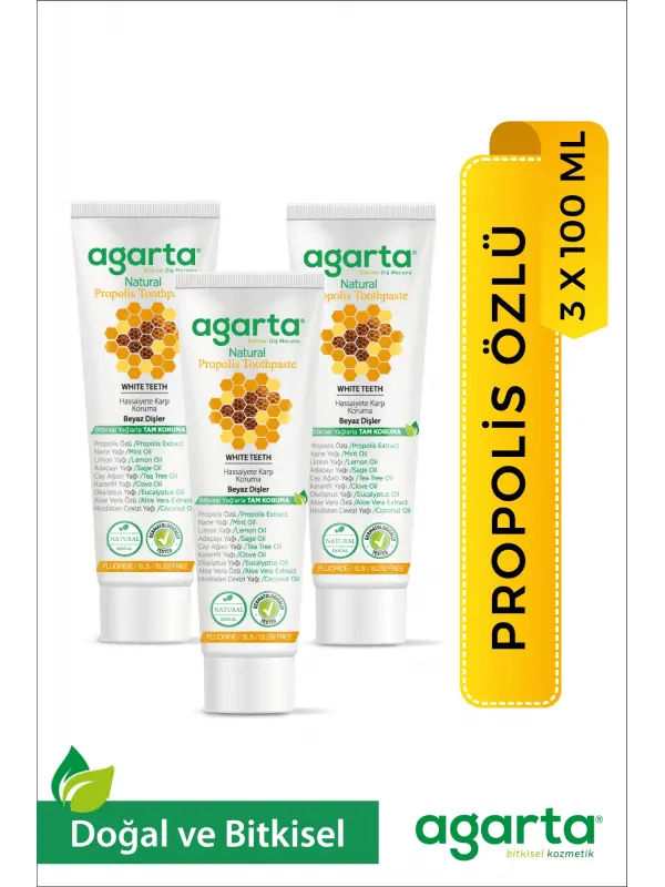 Agarta 3 Adet Doğal Florürsüz Propolisli Diş Macunu 100 ml