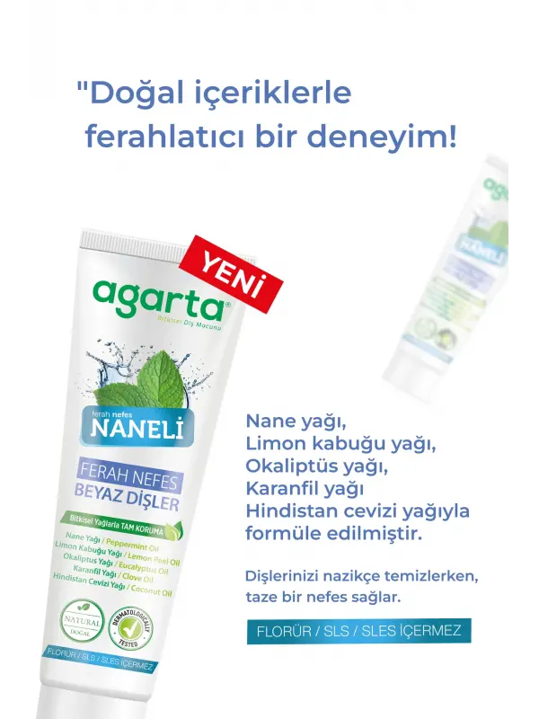 Agarta 3 Adet Doğal Yoğun Naneli Florürsüz Ferah Nefes Diş Macunu 100 Ml