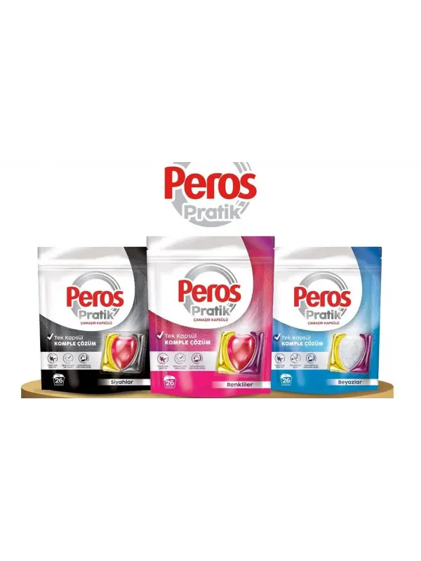 Soda Plus + Arap Sabunu & Peros Pratik 26’lı Çamaşır Kapsülü Temizlik Seti Siyahlar Renkliler Beyazlar