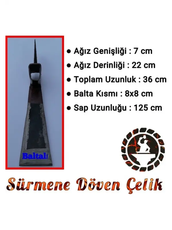 Sürmene Dövme Paltalı 5160 Çelik Bahçe Çapası Saplı Büyük Boy Kazma Çapa