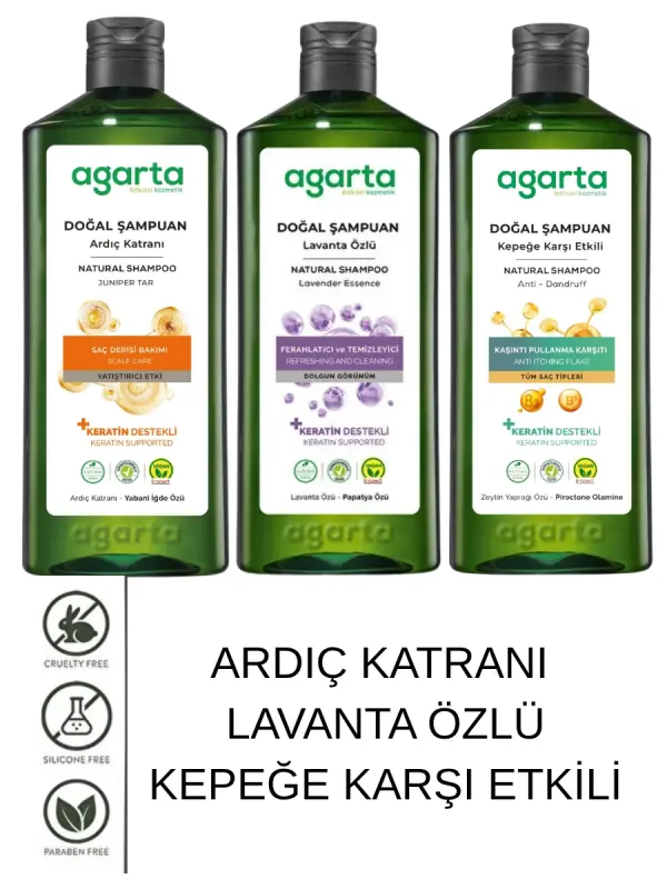 Agarta Agarta Kepeğe Karşı Şampuan Seti 3’lü 400 ml Ardıç Katranı Vegan Doğal