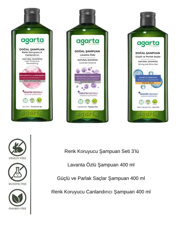 Agarta Agarta Renk Koruyucu Şampuan Seti 3’lü 400 ml ProVitamin B5 Keratin Vegan