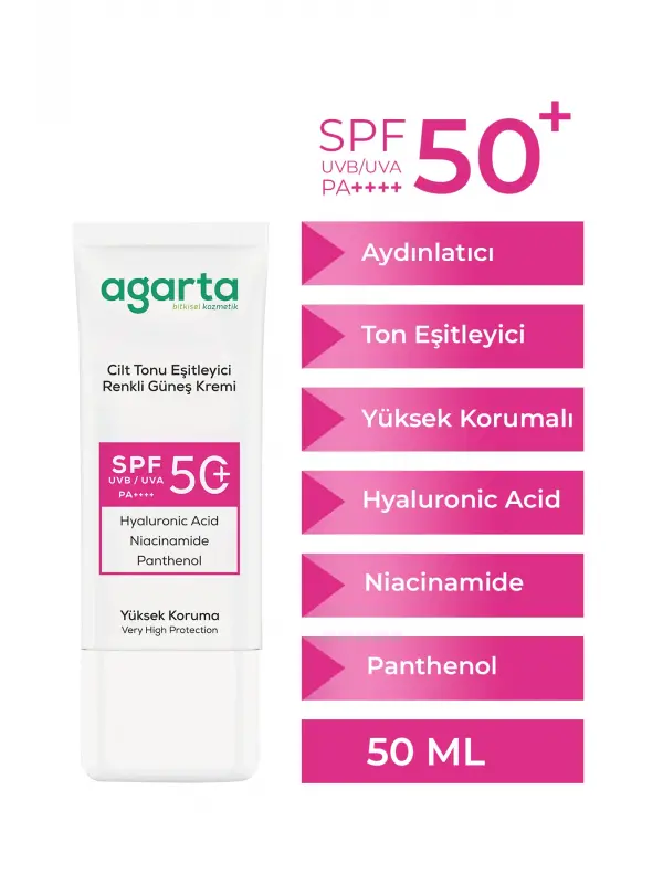 Agarta Cilt Tonu Eşitleyici Renkli Kapatıcı Etkili 50 Ml Spf+50 Güneş Kremi