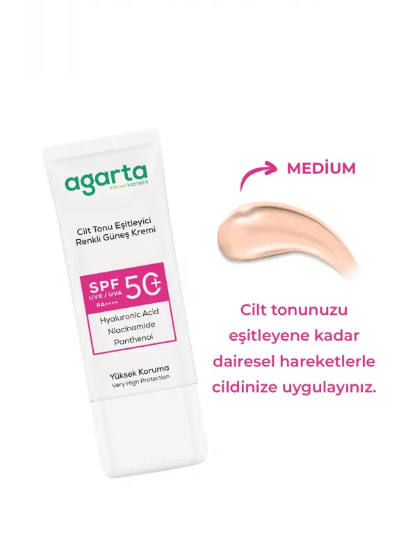 Agarta Cilt Tonu Eşitleyici Renkli Kapatıcı Etkili 50 Ml Spf+50 Güneş Kremi