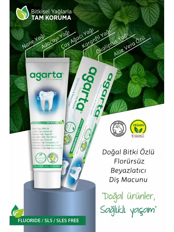 Agarta Doğal Bitki Özlü Florürsüz Beyazlatıcı Diş Macunu 100 ml