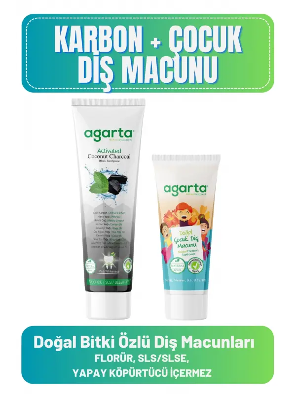 Agarta Doğal Diş Macunları(Karbon 100 ml + Çocuk Diş Macunu 75 ml)