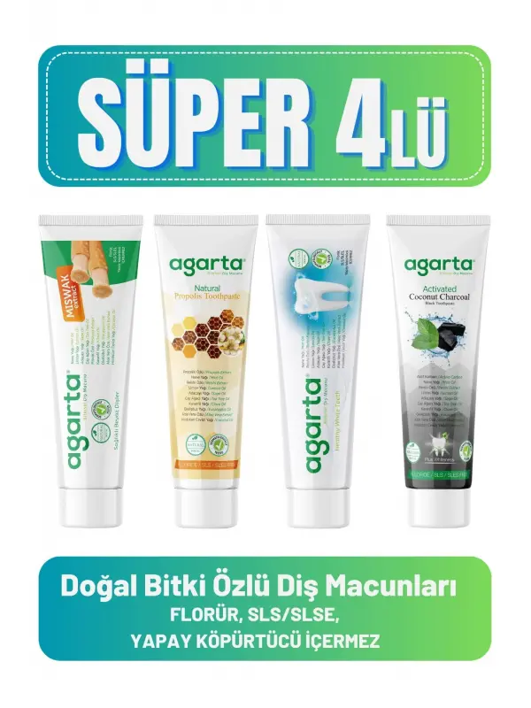 Agarta Doğal Diş Macunları(MİSVAK 100 ML PROPOLİS 100 ML BİTKİ ÖZLÜ 100 ML KARBON 100