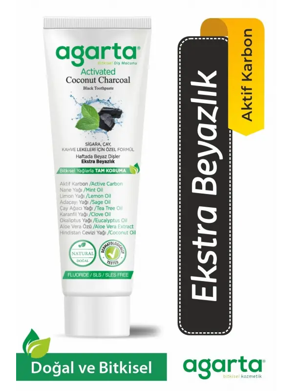 Agarta Doğal Hindistan Cevizi Özlü Aktif Karbonlu Florürsüz Diş Macunu 100 ml