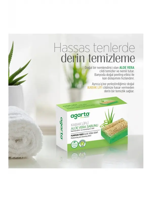 Agarta Doğal Kabak Lifli El Yapımı Aloe Vera Sabunu Arındırıcı Etkili 125 gr