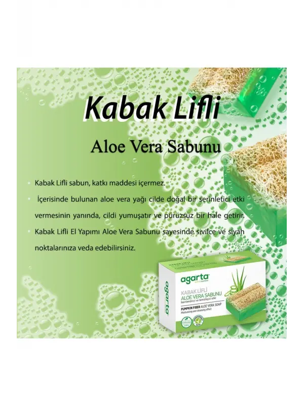 Agarta Doğal Kabak Lifli El Yapımı Aloe Vera Sabunu Arındırıcı Etkili 125 gr