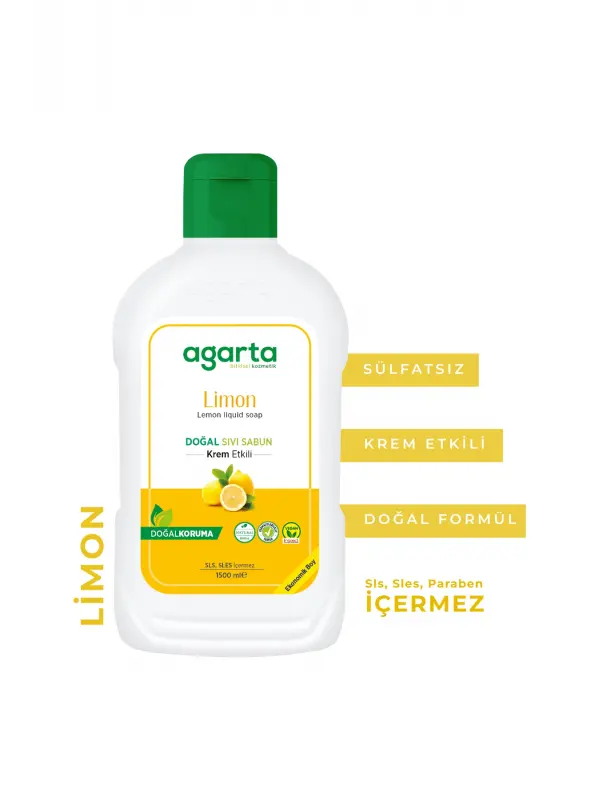 Agarta Doğal Krem Etkili Sıvı Sabun Limon 1500 ml