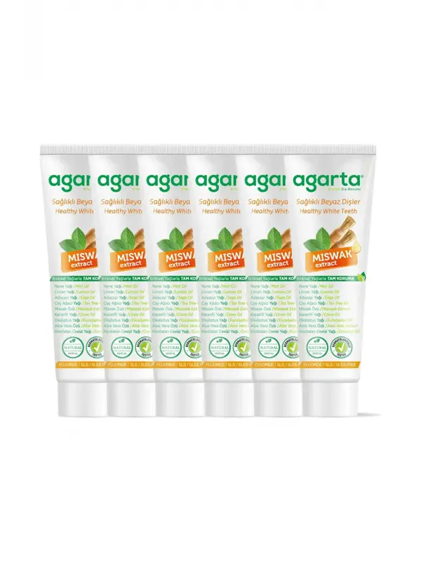 Agarta Doğal Misvak Özlü Florürsüz Beyazlatıcı Diş Macunu 100 Ml/130 gr 6 Paket