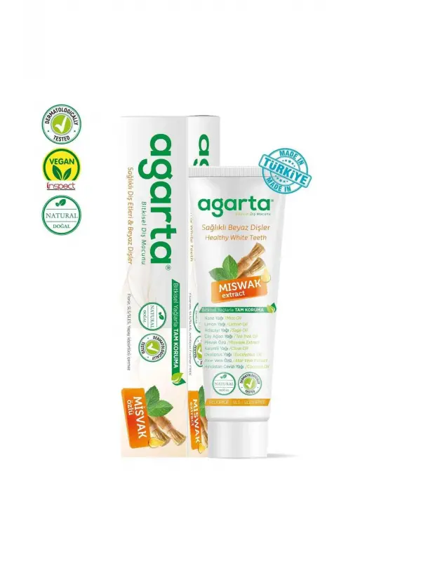 Agarta Doğal Misvak Özlü Florürsüz Beyazlatıcı Diş Macunu 100 Ml/130 gr 6 Paket
