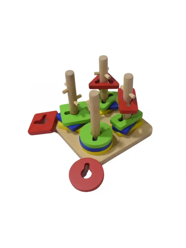 Eğitici Ahşap Şekilli Montessori Geçmeli Bul tak (4LÜ SET) Oyun Kokusuz, Sağlıklı, Boyası Çıkmaz