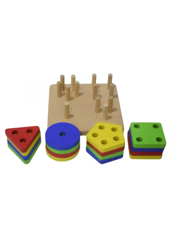 Eğitici Ahşap Şekilli Montessori Geçmeli Bul tak (4LÜ SET) Oyun Kokusuz, Sağlıklı, Boyası Çıkmaz