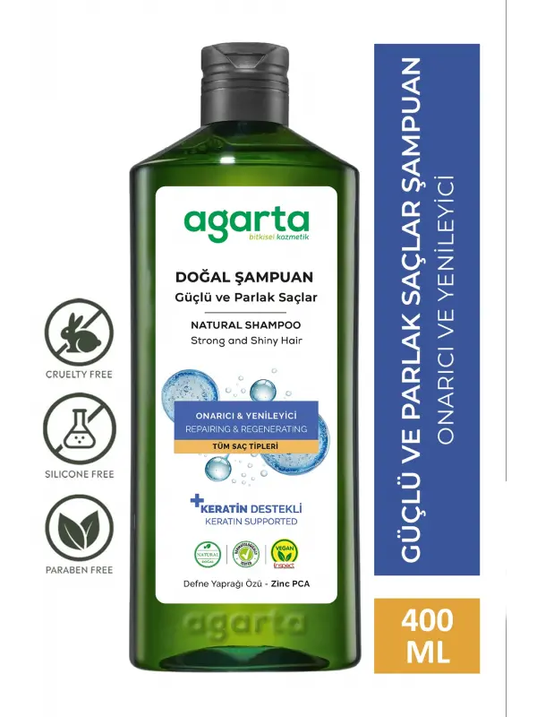 Agarta Güçlü Ve Parlak Saçlar İçin Bitkisel Tuzsuz Şampuan 400 ml.