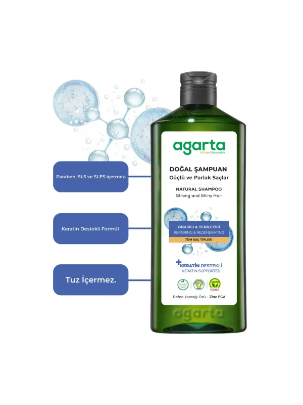Agarta Güçlü Ve Parlak Saçlar İçin Bitkisel Tuzsuz Şampuan 400 ml.