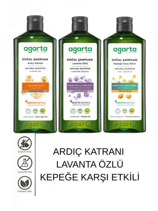 Agarta Kepeğe Karşı Şampuan Seti 3’lü 400 ml Ardıç Katranı Vegan Doğal