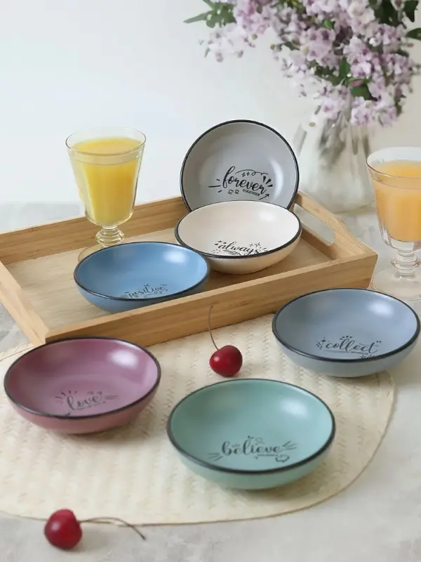 Keramika Rainbow Motto Halka Sosluk / Çerezlik 13 Cm 6 Adet