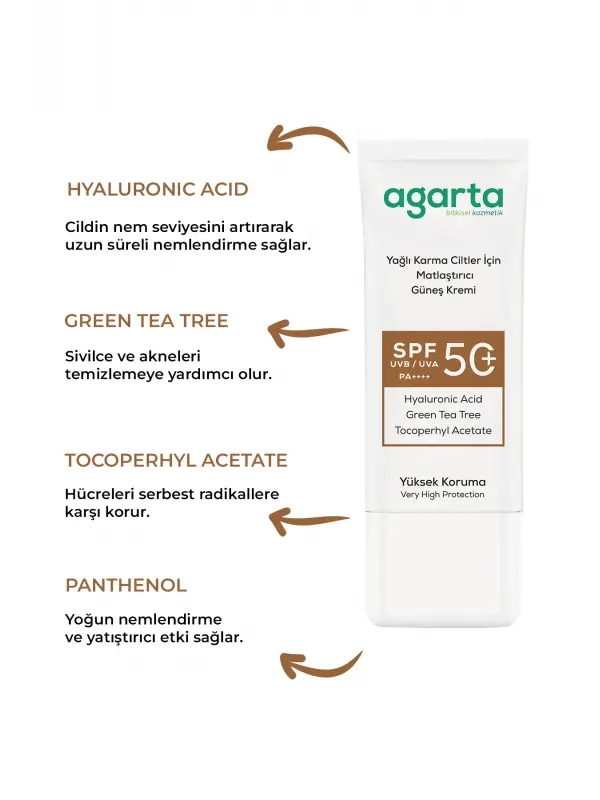 Agarta Matlaştırıcı Parlama Karşıtı 50 Ml Spf+50 Güneş Kremi