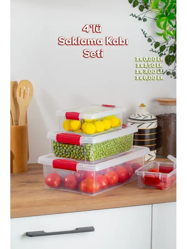 Dikdörtgen 4lü Sızdırmaz Kapaklı Gıda Erzak Saklama Kabı Seti | Kilitli | BPA Free