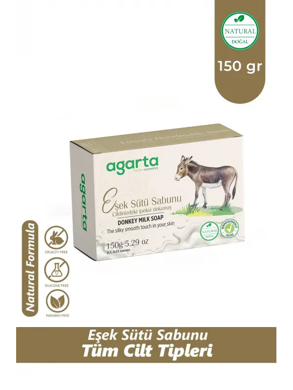 Agarta Parlak Ve Pürüzsüz Ciltler Için Doğal El Yapımı Eşek Sütü Sabunu 150 gr