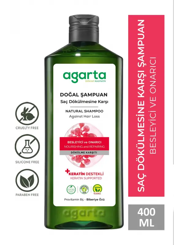 Agarta Saç Dökülmesine Karşı Bitkisel Tuzsuz Şampuan 400 ml (Biberiye özlü)
