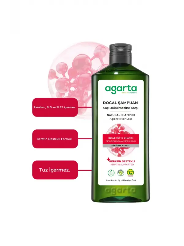Agarta Saç Dökülmesine Karşı Bitkisel Tuzsuz Şampuan 400 ml (Biberiye özlü)