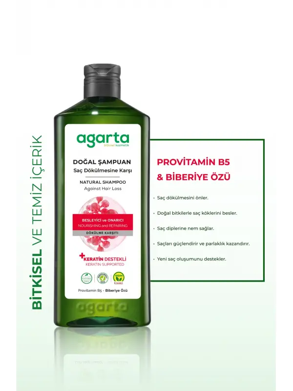 Agarta Saç Dökülmesine Karşı Bitkisel Tuzsuz Şampuan 400 ml (Biberiye özlü)