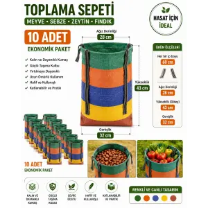 10 Adet Kalın Plastik Toplama Sepeti Meyve Sebze Zeytin Fındık Hasat Sepeti Renkli