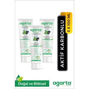 Agarta 3 Adet Doğal Florürsüz Hindistan Cevizi Özlü Aktif Karbonlu Diş Macunu 100 ml