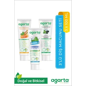 Agarta 3Lü Set Doğal Florürsüz Misvak Aktif Nane Diş Macunu