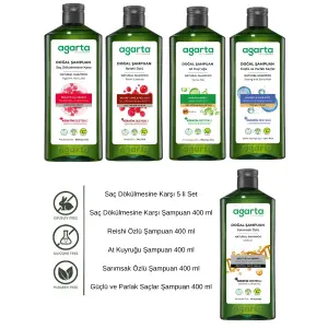 Agarta Saç Dökülmesine Karşı 5’li Şampuan Seti 400 ml Keratin Vegan Bitkisel