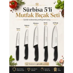 Sürbisa 5 Parça Günlük Profesyonel Mutfak Bıçak Seti – Şef, Ekmek, Dilimleme, Doğrama, Soyma