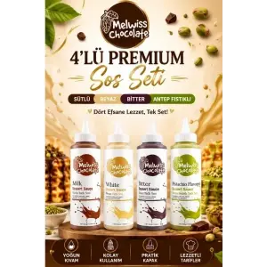 Melwiss Chocolate 4’lü Premium Tatlı Sos Seti Sütlü Beyaz Bitter Antep Fıstıklı 330 Gr x 4