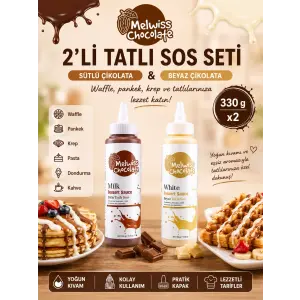 Melwiss Chocolate 2’li Tatlı Sos Seti Sütlü ve Beyaz Çikolata Sosu 330 gr x 2