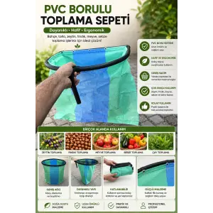 Profosyonel Çay Meyve Sebze Toplama Sepeti PVC Borulu Tutacaklı Ergonomik Hasat Toplama Sepeti