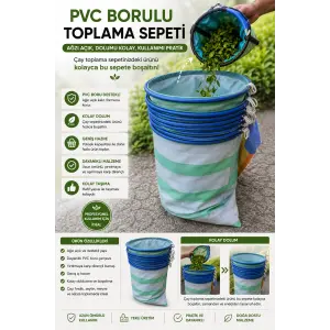 PVC Borulu Çay Taşıma Sepeti Büyük Boy Açık Ağızlı Hasat ve Toplama Sepeti