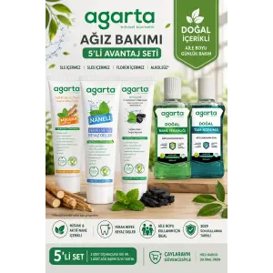 Agarta Florürsüz Diş Macunu 3x100 ml + Alkolsüz Ağız Bakım Suyu 2x500 ml Misvak Aktif Nane Avantaj Seti