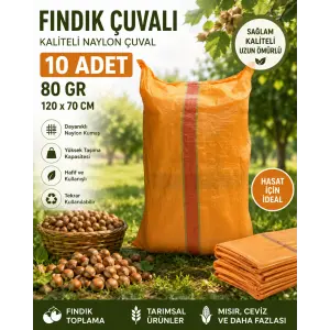 Toplama Çuvalı 10 Adet Fındık 70x120 cm 100 Gr Dayanıklı Naylon Hasat Çuvalı Turuncu