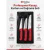 Sürbisa 3’lü Profesyonel Kasap ve Kurban Bıçak Seti Kırmızı Sap Fransız Çelik 3 mm 10 Yıl Garantili